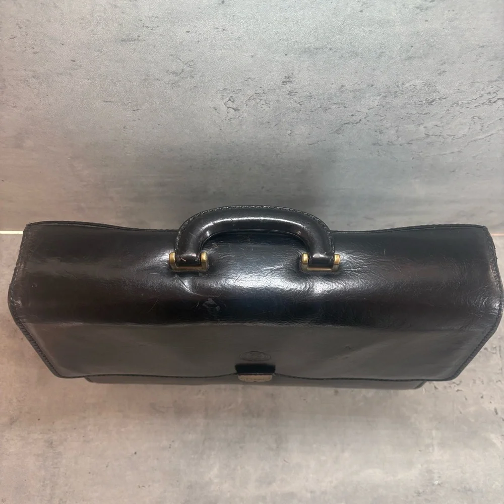 Guidi Briefcase Shoulder Bag Latch Multi Pocket‎ Black Leather Made In Italy